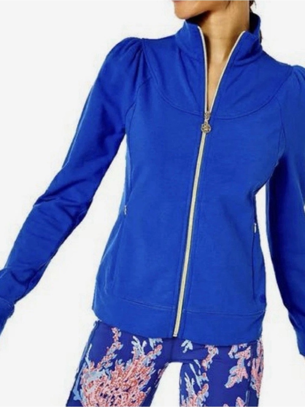 Lilly Pulitzer L/S Jordanna Luxletic Jacket Borealis Blue Full Gold Zip Medium